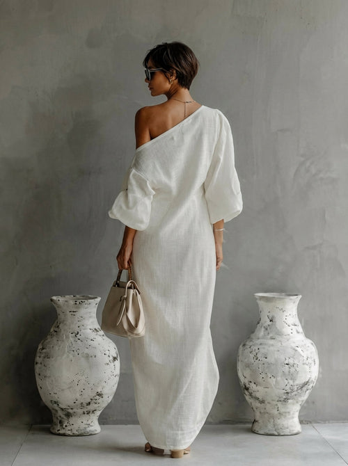Adrienne | Women's One Shoulder Long Sleeve Maxi Dress