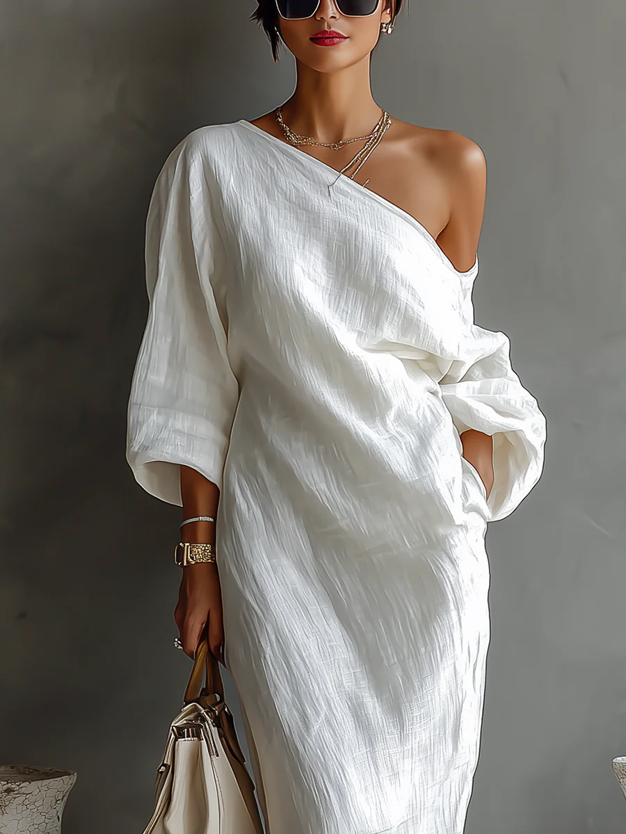 Adrienne | Women's One Shoulder Long Sleeve Maxi Dress