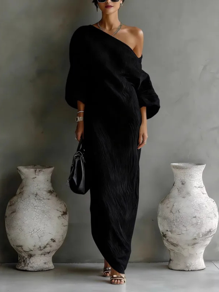 Adrienne | Women's One Shoulder Long Sleeve Maxi Dress