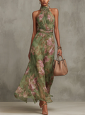Aurelia | Women's Floral Halter Neck Maxi Dress