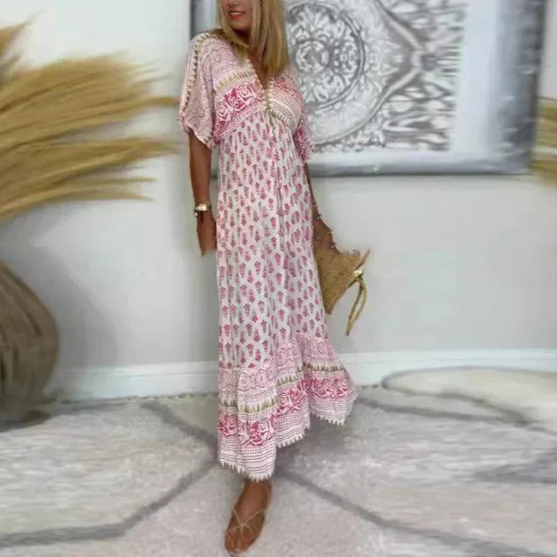 Clementine | Women's Printed Short Sleeve Maxi Dress