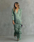 Esmeralda | Women's V-Neck Fringe Maxi Dress