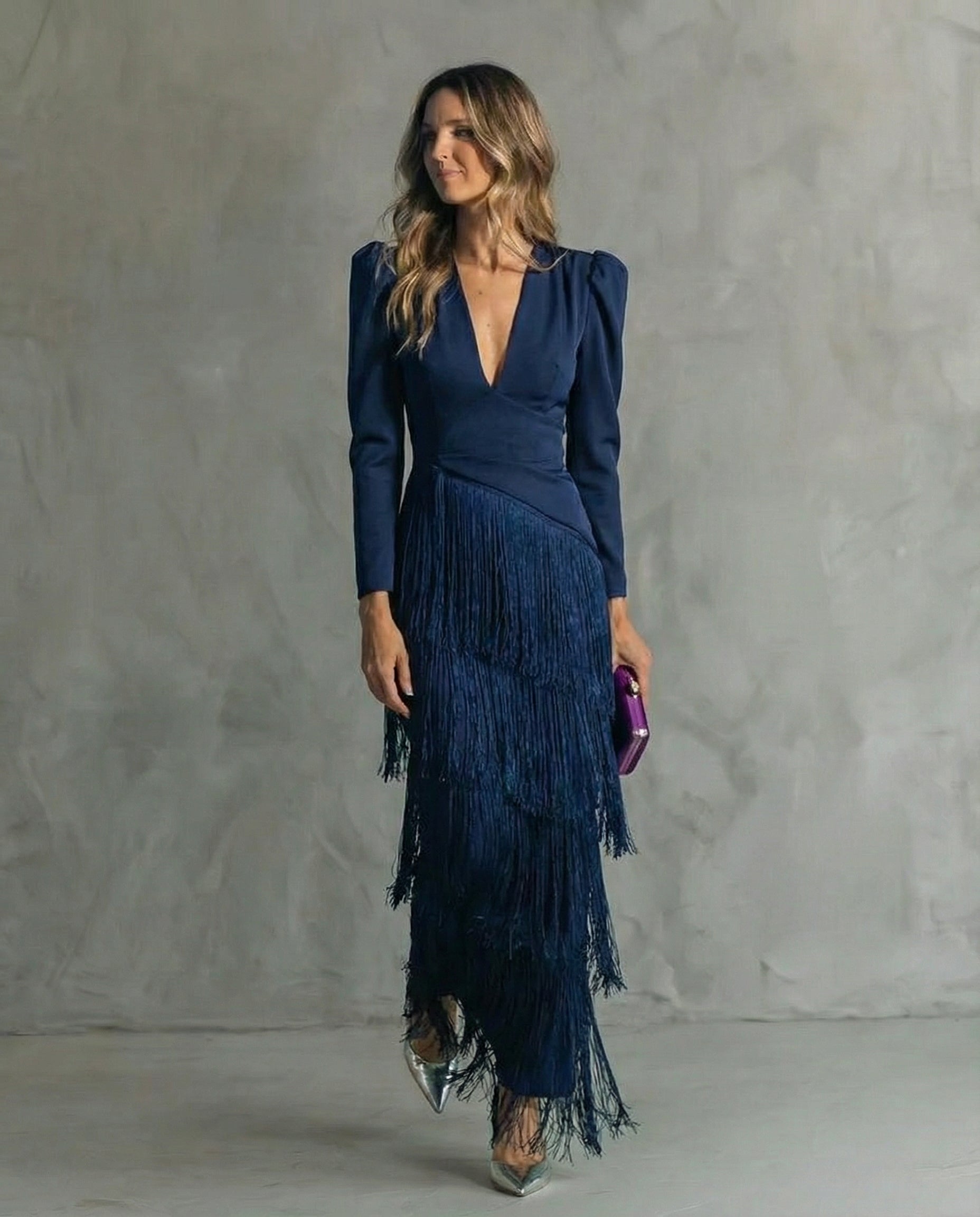Esmeralda | Women's V-Neck Fringe Maxi Dress