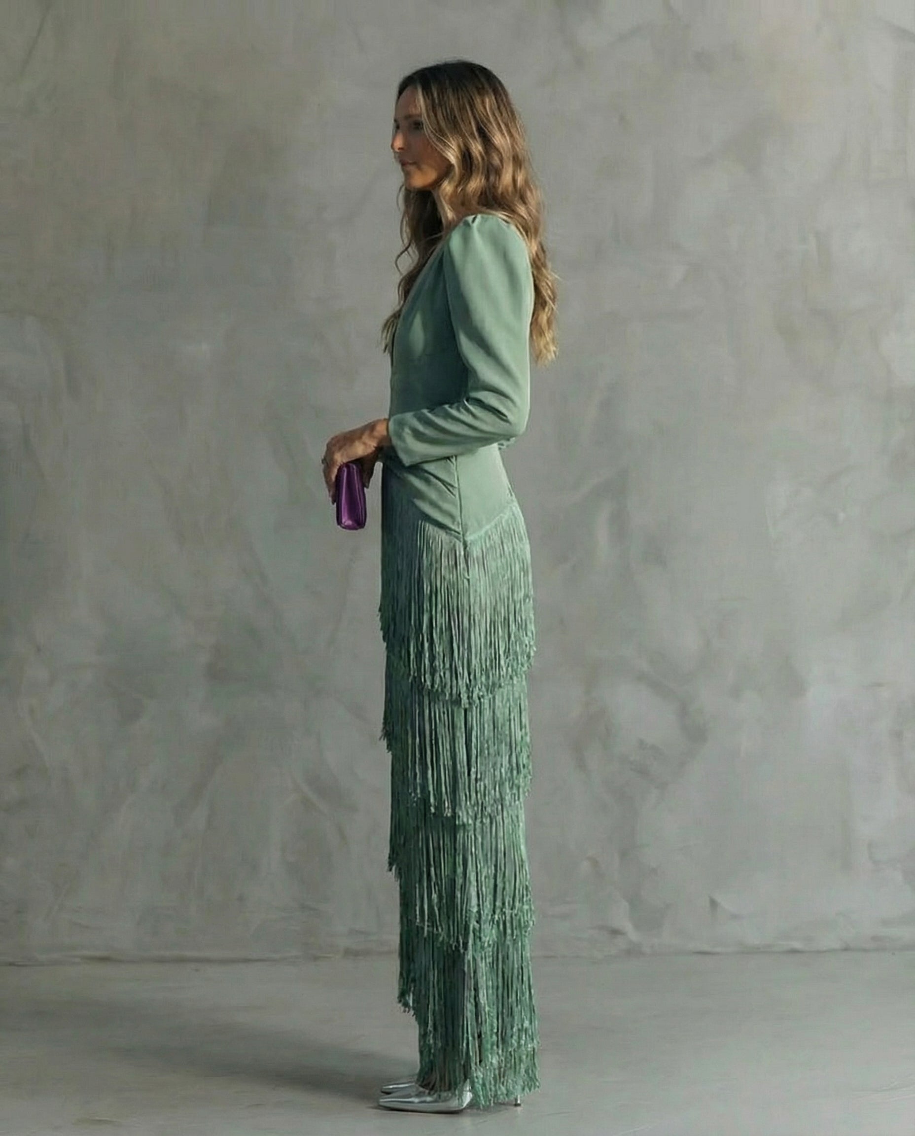 Esmeralda | Women's V-Neck Fringe Maxi Dress