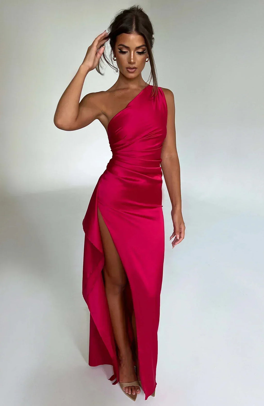 Fallon | Women's One Shoulder Ruched Maxi Dress