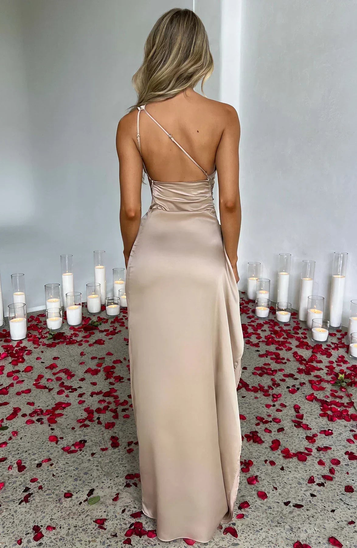 Fallon | Women's One Shoulder Ruched Maxi Dress
