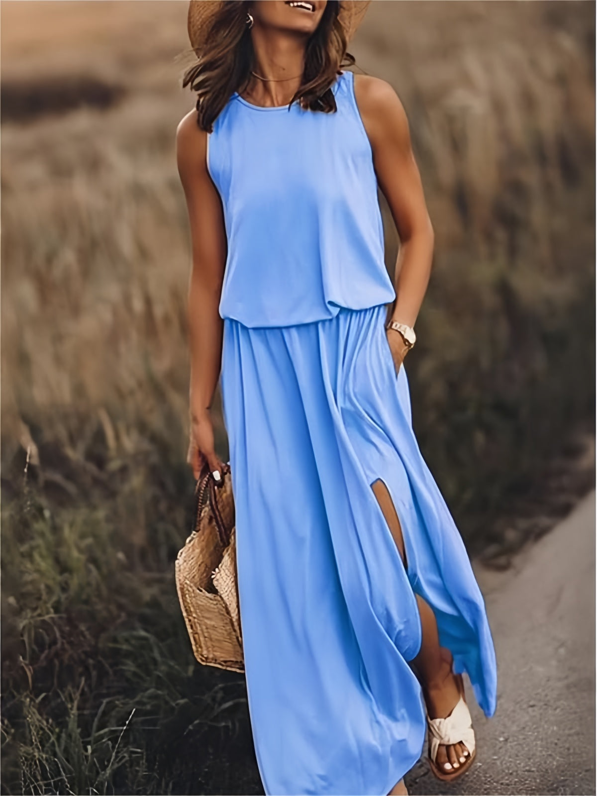 Fiona | Women's Sleeveless Blouson Maxi Dress