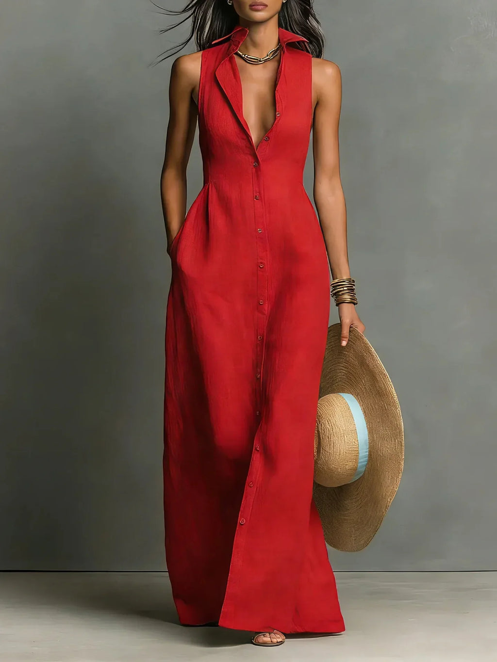 Francine | Women's Button Down Sleeveless Maxi Dress