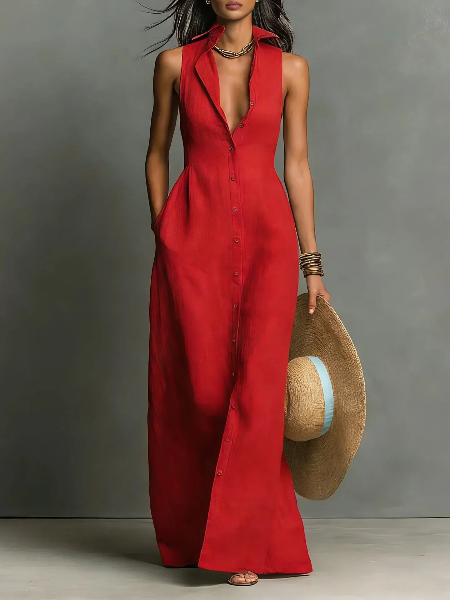 Francine | Women's Button Down Sleeveless Maxi Dress