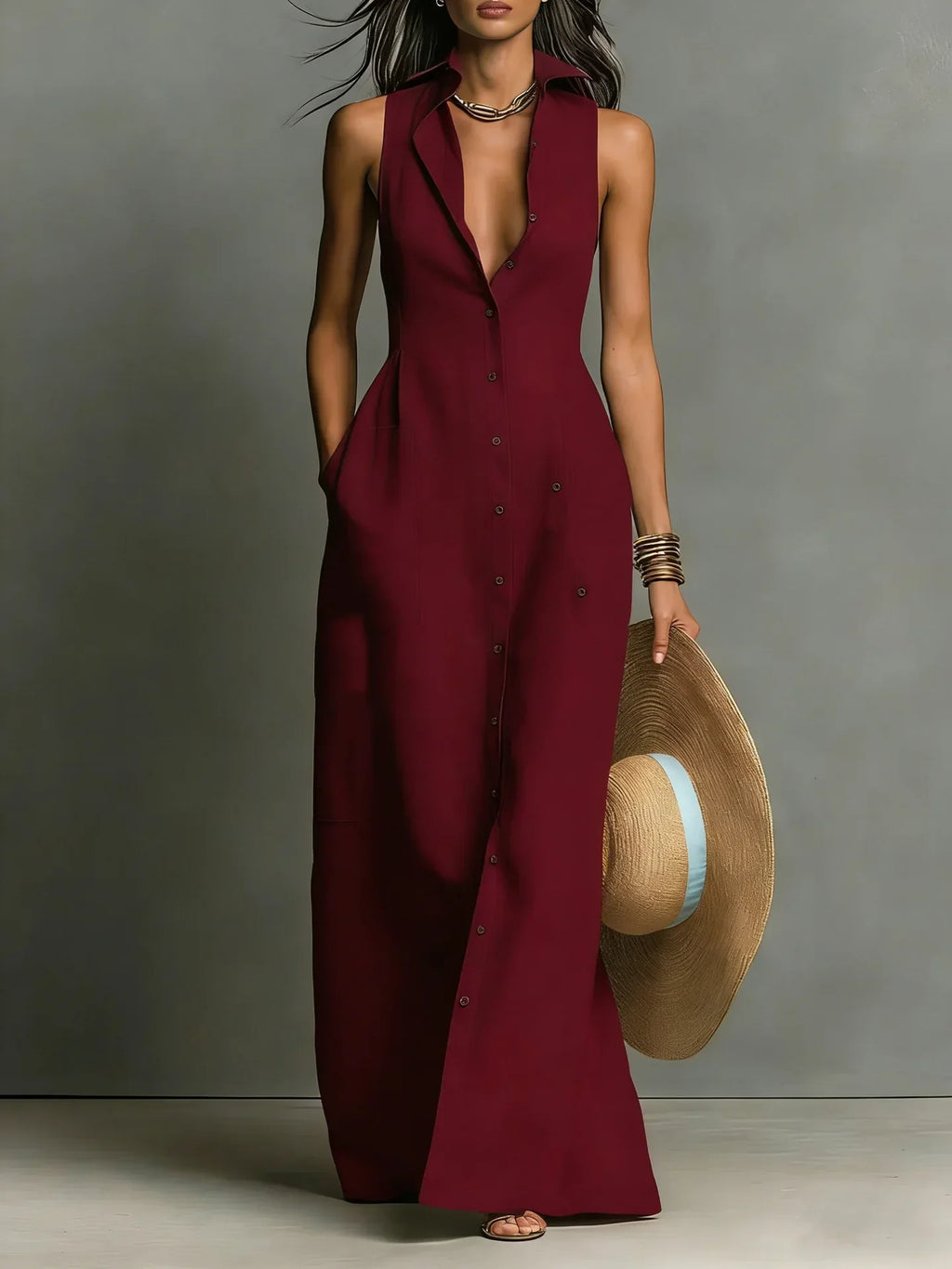 Francine | Women's Button Down Sleeveless Maxi Dress