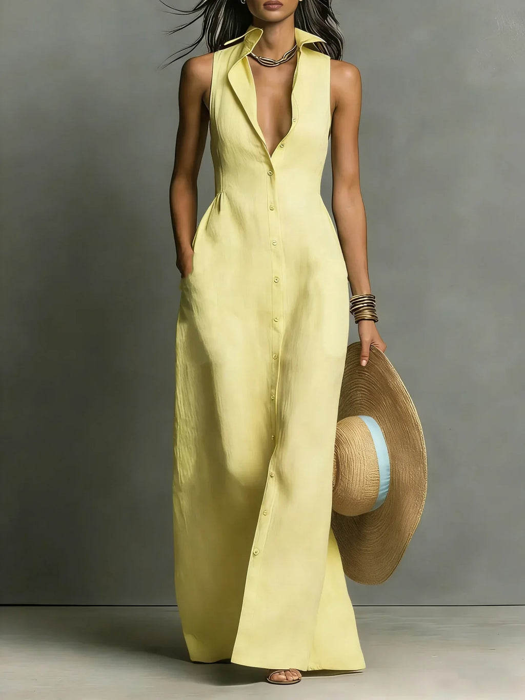 Francine | Women's Button Down Sleeveless Maxi Dress