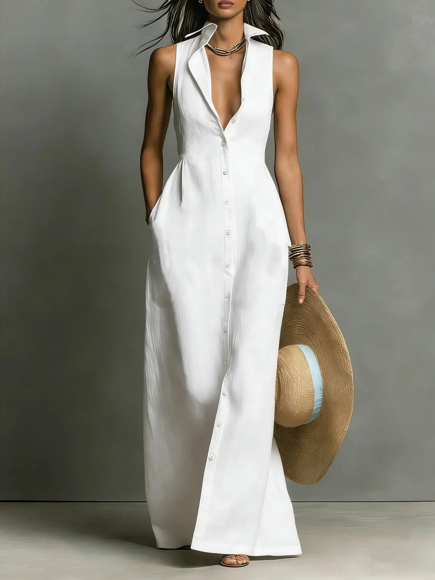 Francine | Women's Button Down Sleeveless Maxi Dress