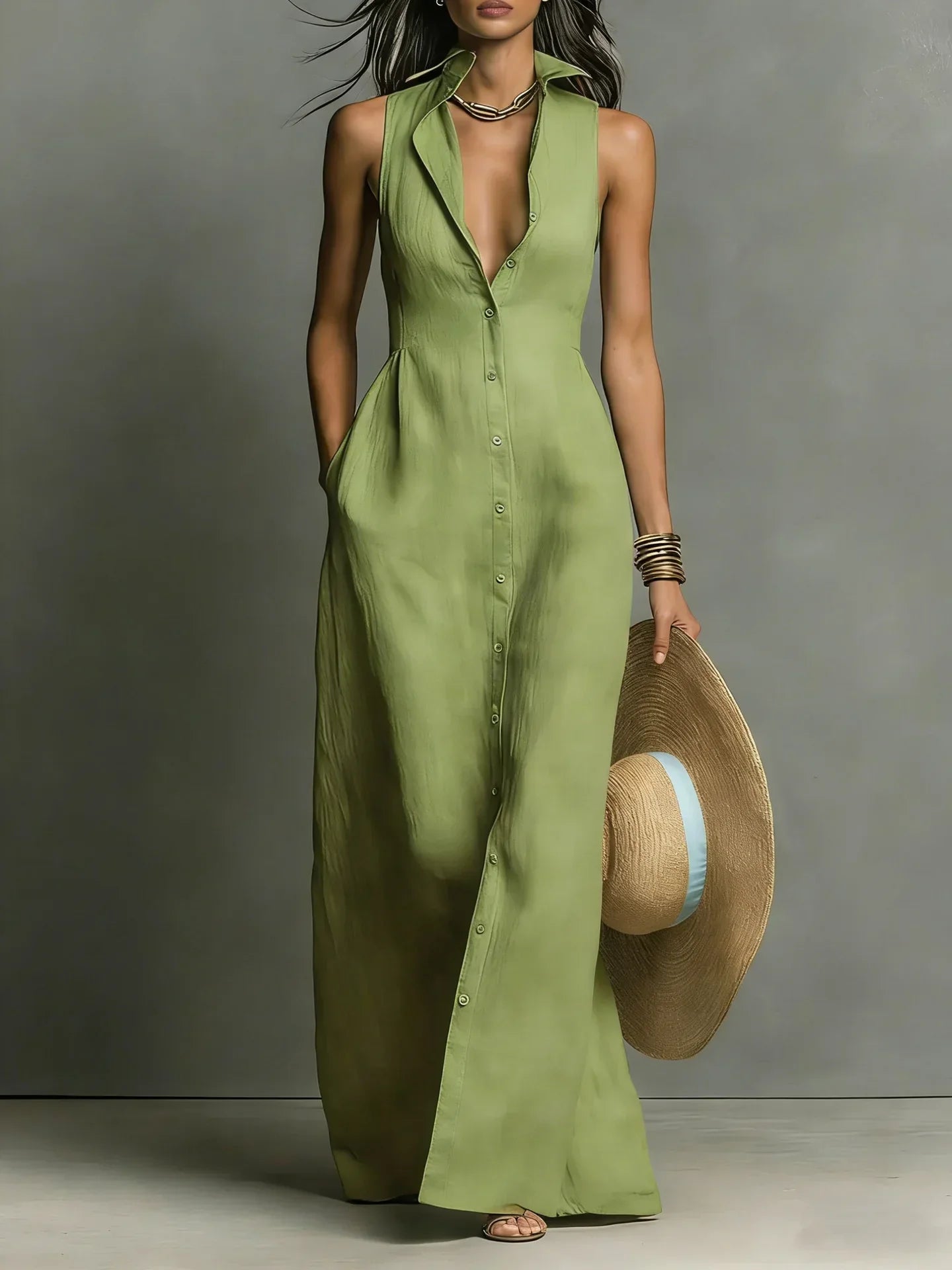 Francine | Women's Button Down Sleeveless Maxi Dress