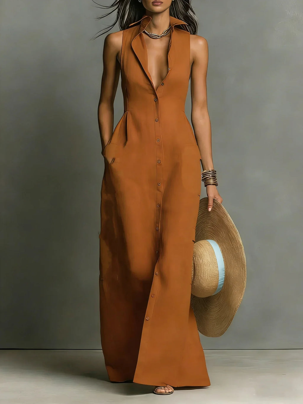 Francine | Women's Button Down Sleeveless Maxi Dress