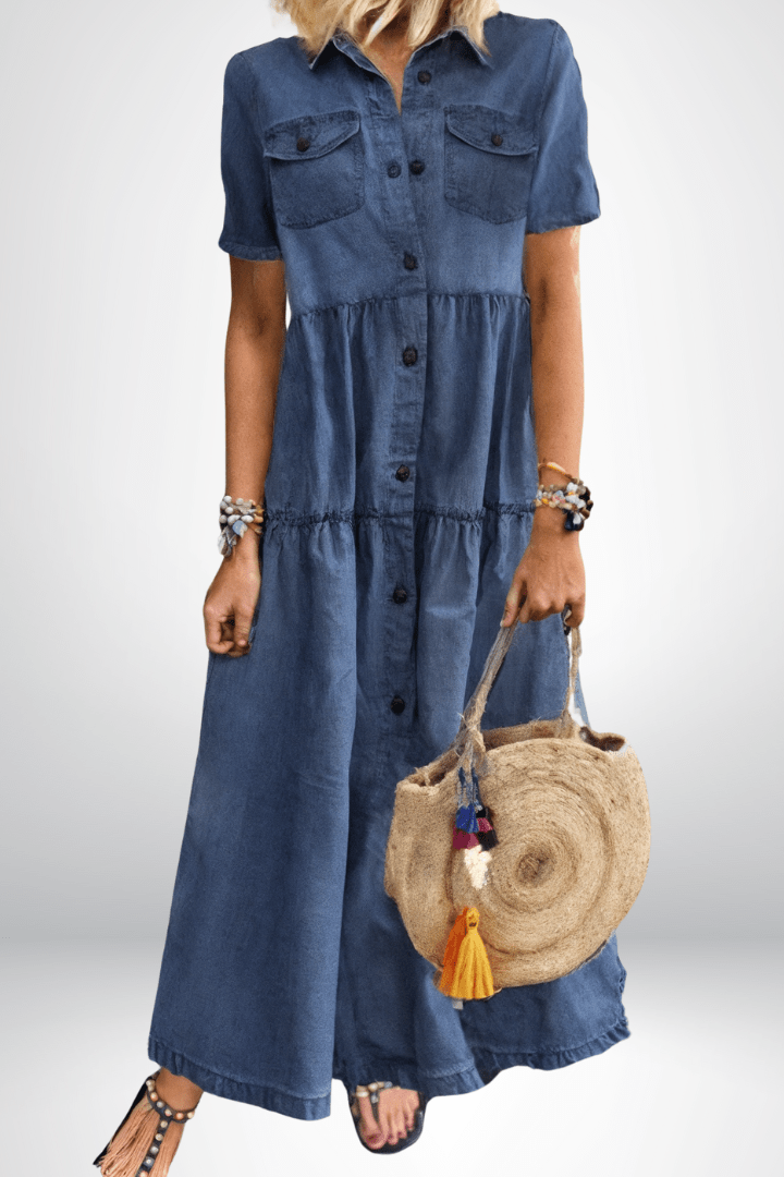 Juniper | Women's Button Front Short Sleeve Maxi Dress
