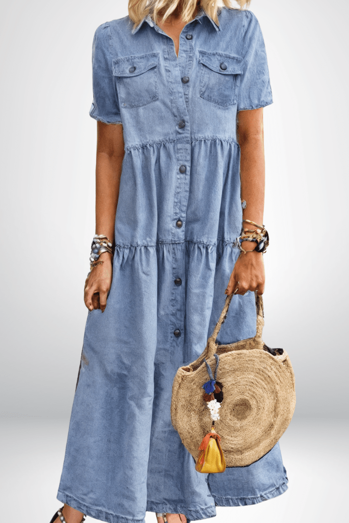 Juniper | Women's Button Front Short Sleeve Maxi Dress