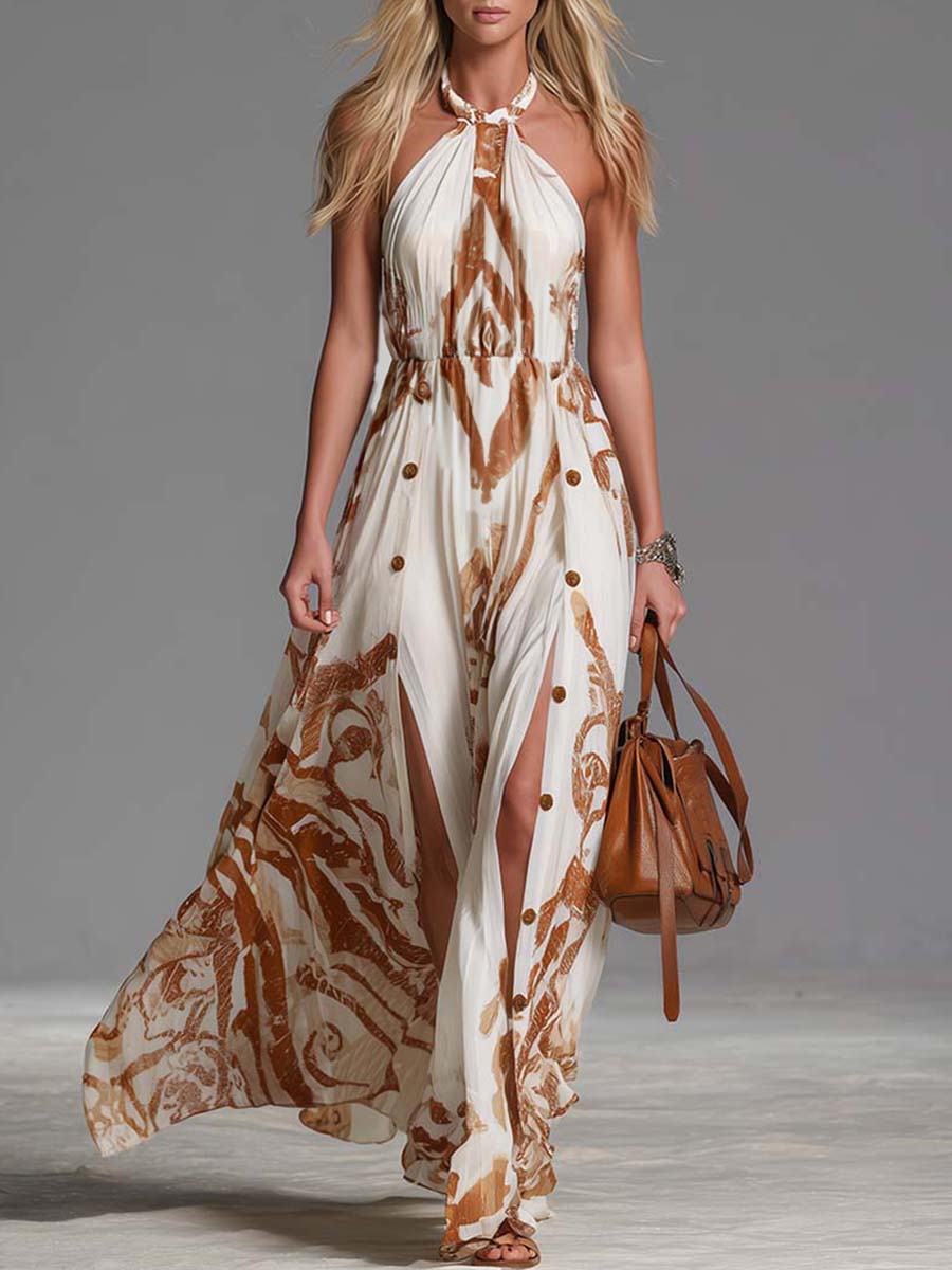 Marcella | Women's Halter Neck Print Maxi Dress