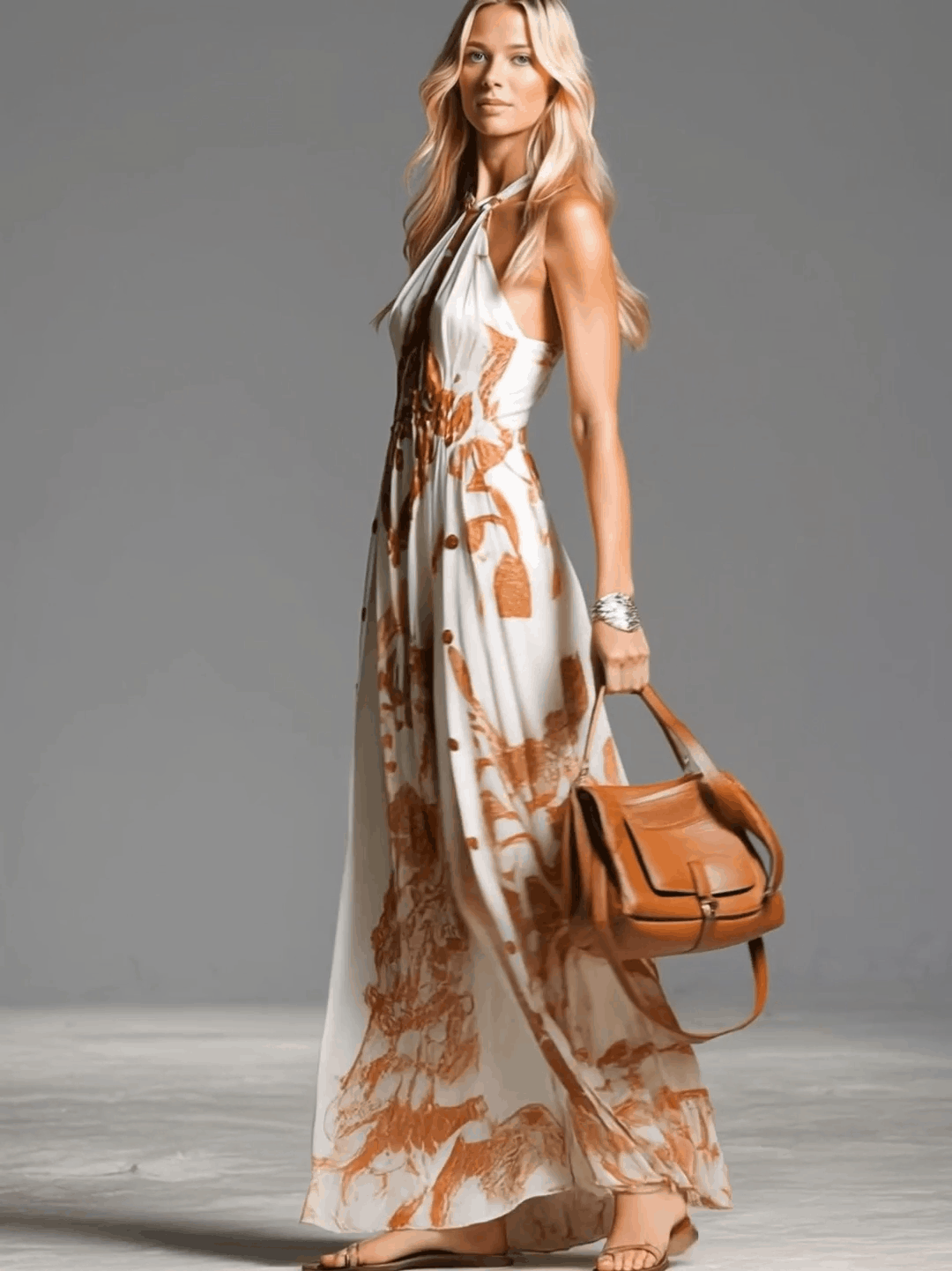 Marcella | Women's Halter Neck Print Maxi Dress