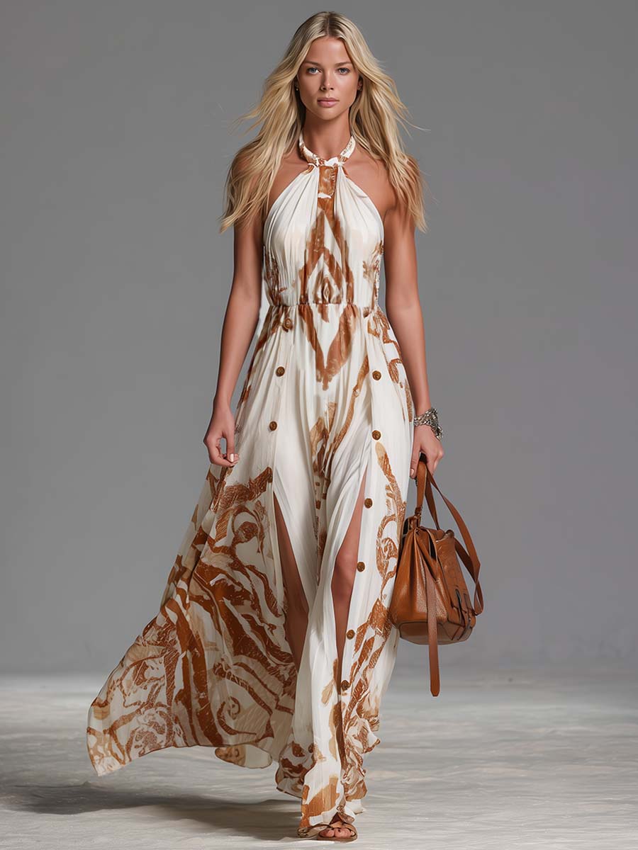 Marcella | Women's Halter Neck Print Maxi Dress