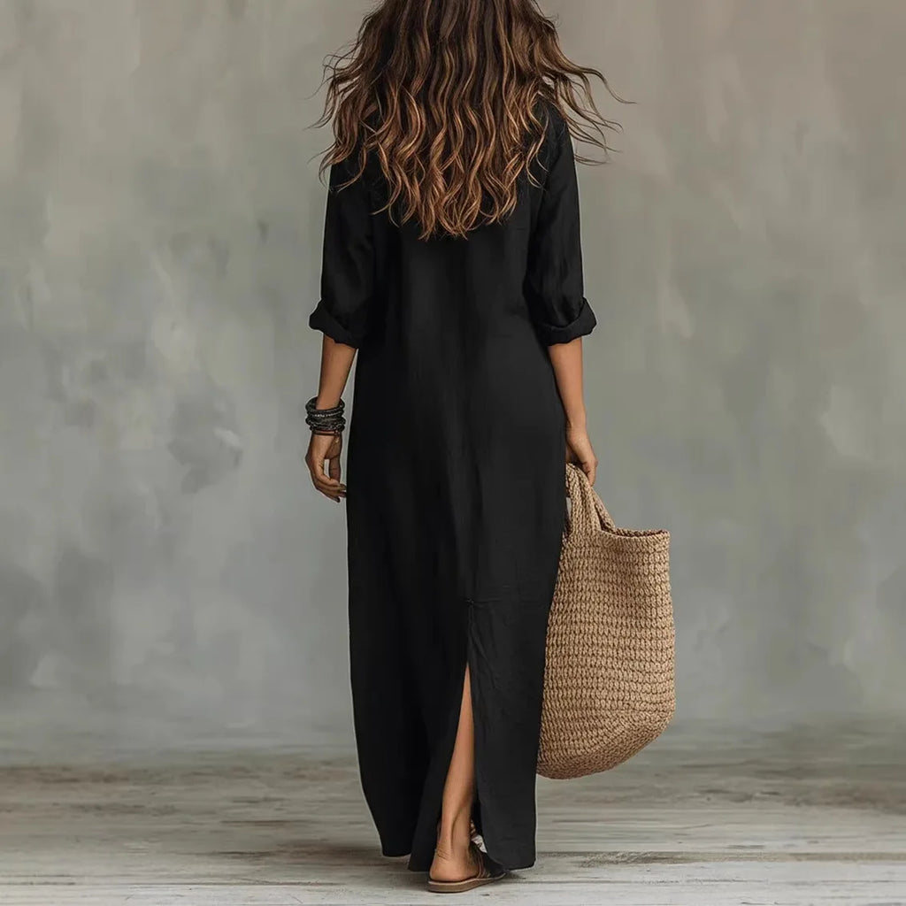Ophelia | Women's Collared Long Sleeve Maxi Shirt Dress