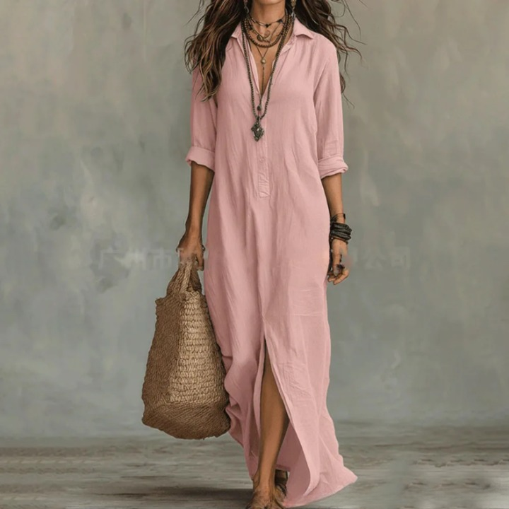 Ophelia | Women's Collared Long Sleeve Maxi Shirt Dress