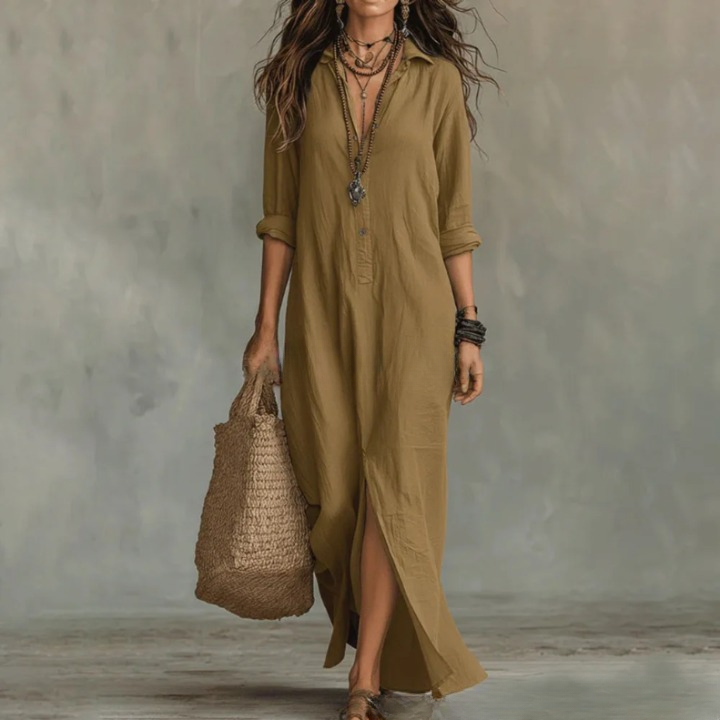 Ophelia | Women's Collared Long Sleeve Maxi Shirt Dress