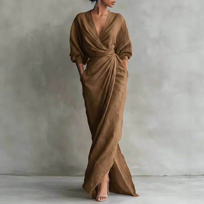 Penelope | Women's V-Neck Wrap Long Sleeve Maxi Dress