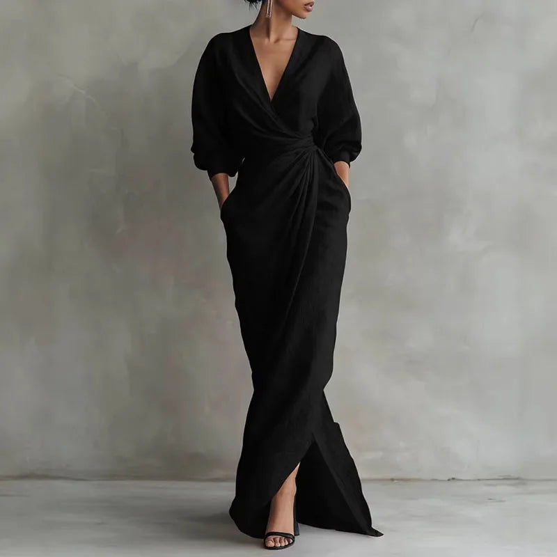 Penelope | Women's V-Neck Wrap Long Sleeve Maxi Dress