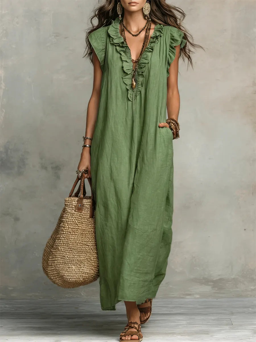 Priscilla | Women's Ruffle V-Neck Maxi Dress