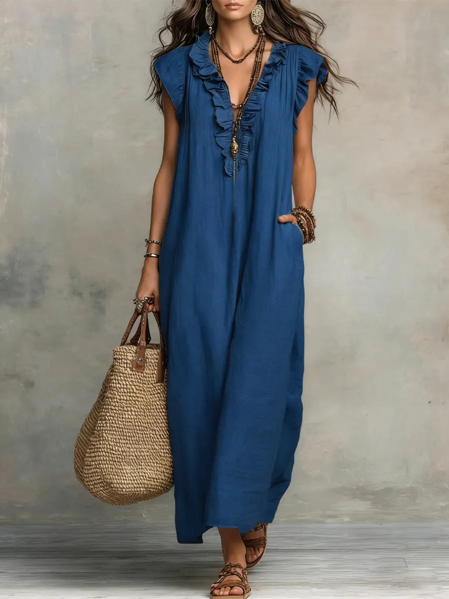 Priscilla | Women's Ruffle V-Neck Maxi Dress