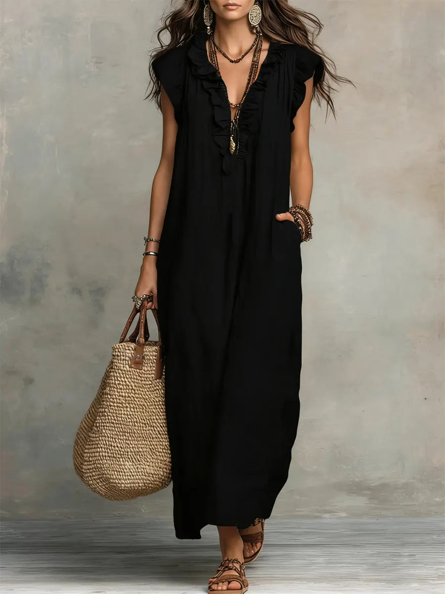 Priscilla | Women's Ruffle V-Neck Maxi Dress
