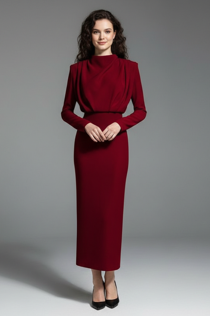 Serafina | Women's Mock Neck Long Sleeve Maxi Dress