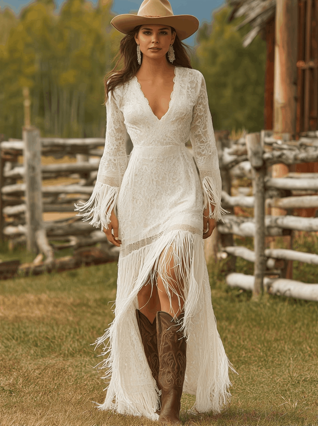 Serenity | Women's V-Neck Long Sleeve Tassel Maxi Dress