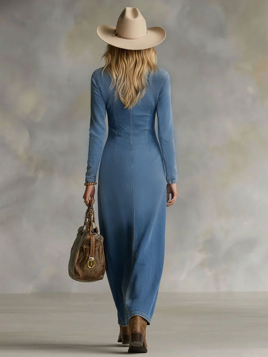 Talia | Women's V-Neck Button Front Maxi Dress