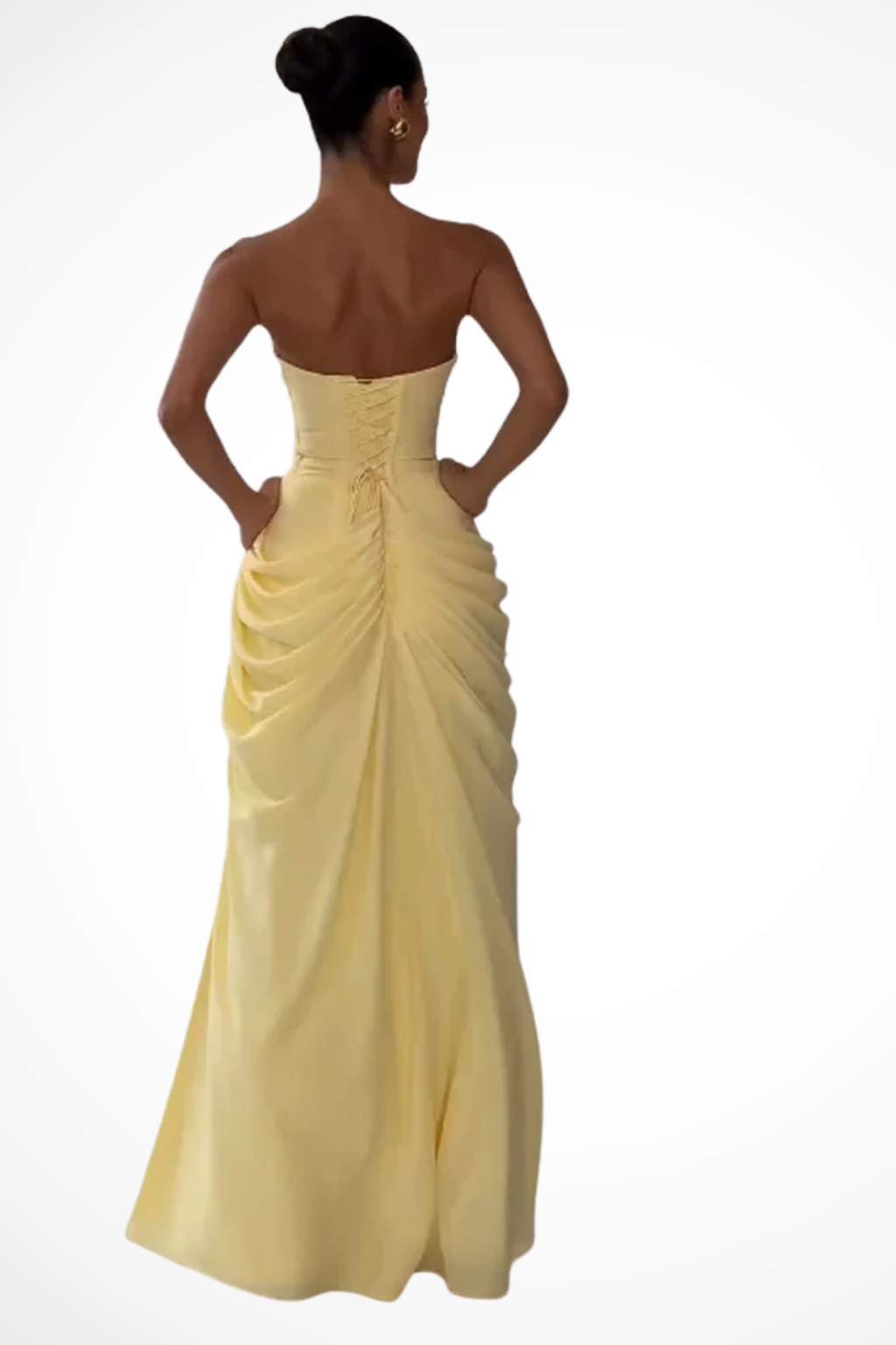 Theodora | Women's Strapless Ruched Slit Maxi Dress