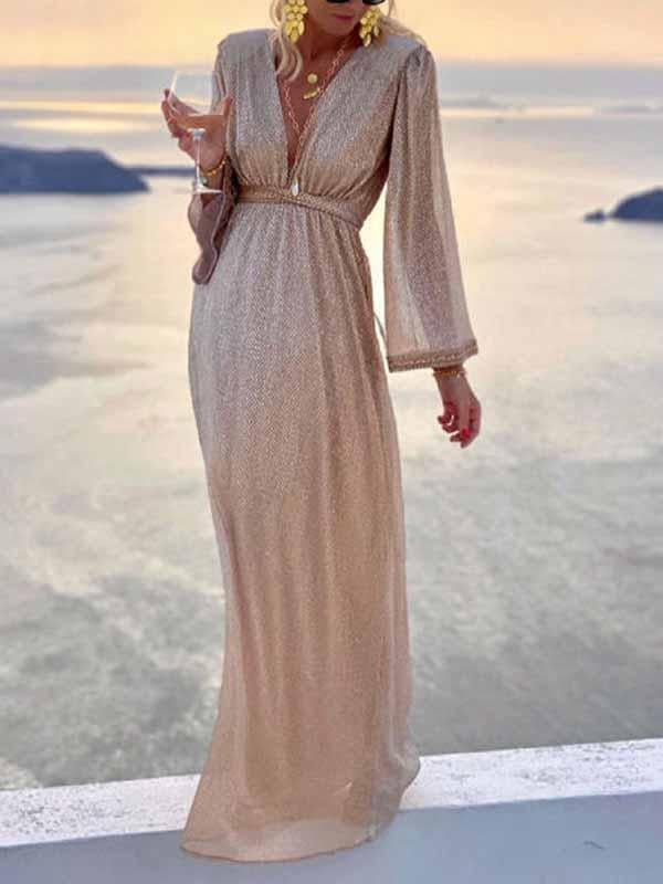 Zara | Women's V-Neck Long Sleeve Wrap Maxi Dress
